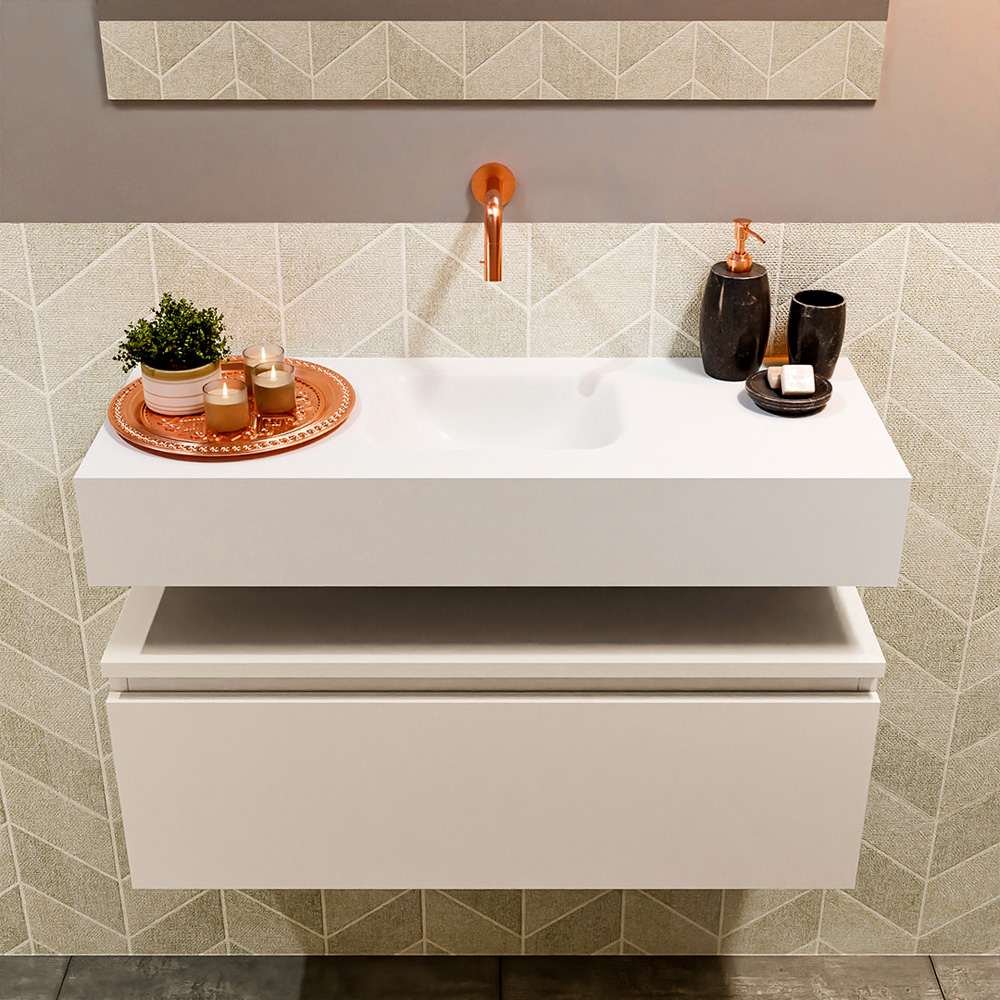 MONDIAZ ANDOR 80cm toiletmeubel linen. LEX 80cm wastafel talc positie midden. Zonder kraangat - Afbeelding 3