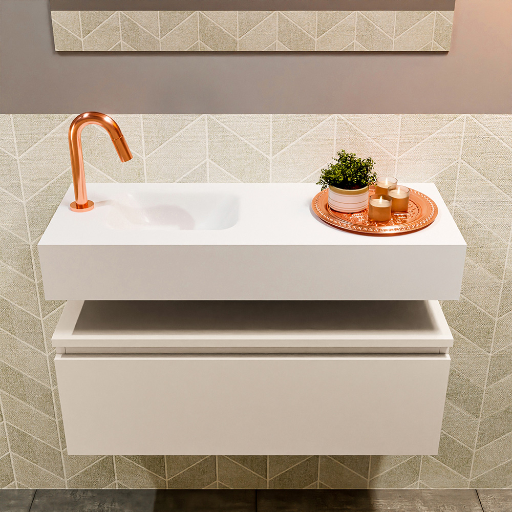 MONDIAZ ANDOR 80cm toiletmeubel linen. LEX 80cm wastafel talc positie links. Met 1 kraangat - Afbeelding 3