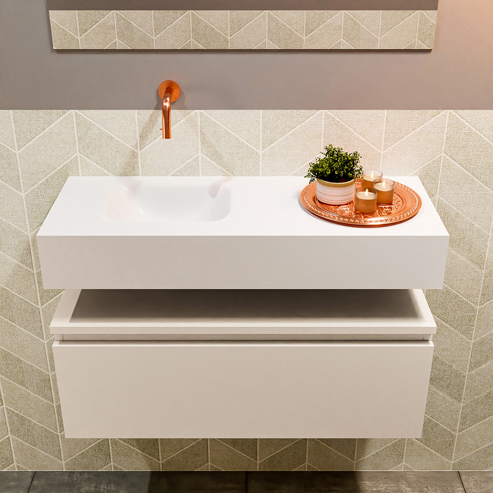 MONDIAZ ANDOR 80cm toiletmeubel linen. LEX 80cm wastafel talc positie links. Zonder kraangat - Afbeelding 3