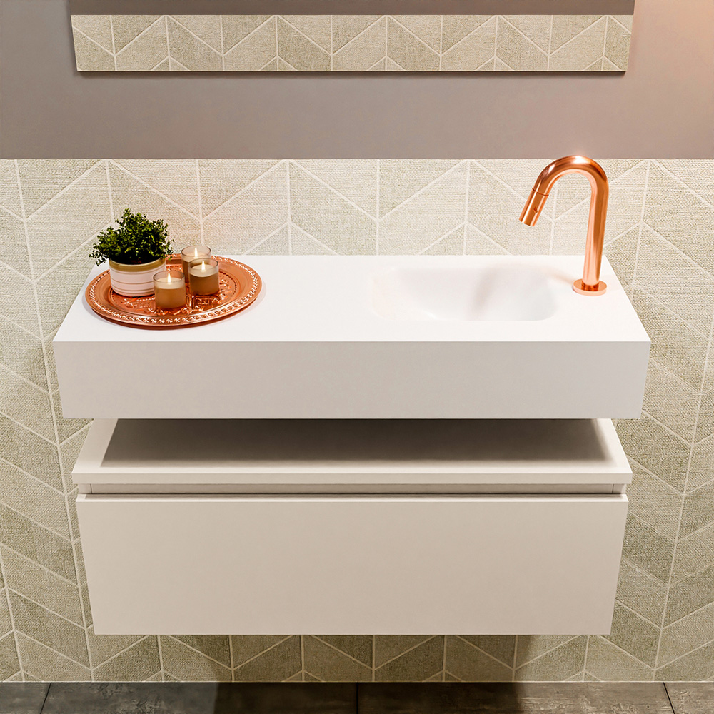 MONDIAZ ANDOR 80cm toiletmeubel linen. LEX 80cm wastafel talc positie rechts. Met 1 kraangat - Afbeelding 3