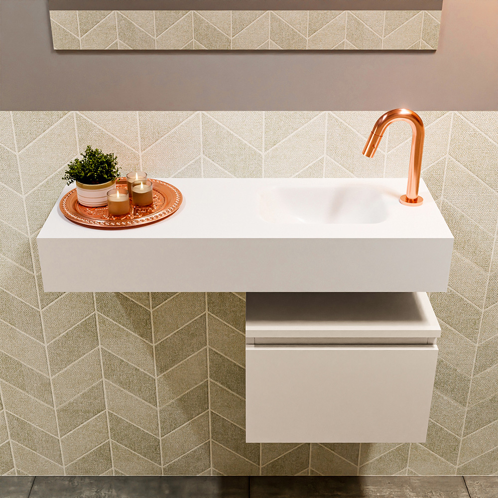 MONDIAZ ANDOR 40cm toiletmeubel linen. LEX 80cm wastafel talc positie rechts. Met 1 kraangat - Afbeelding 3