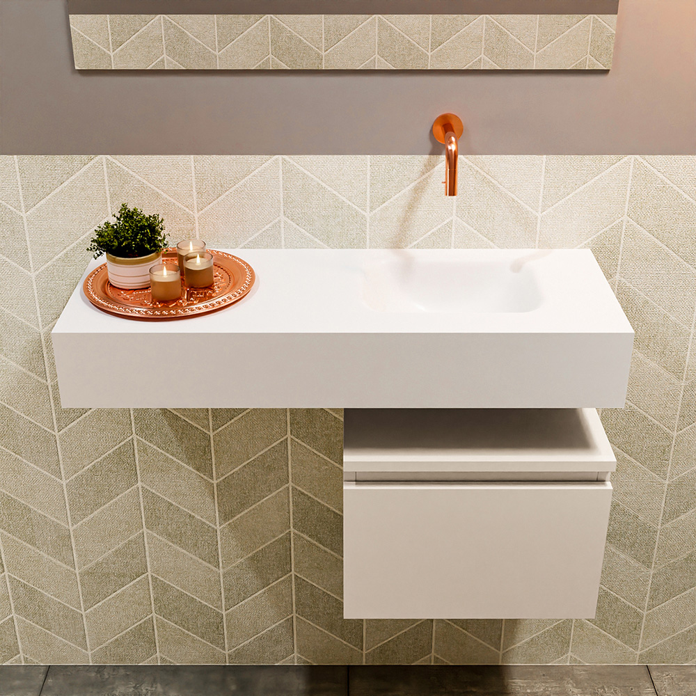 MONDIAZ ANDOR 40cm toiletmeubel linen. LEX 80cm wastafel talc positie rechts. Zonder kraangat - Afbeelding 3