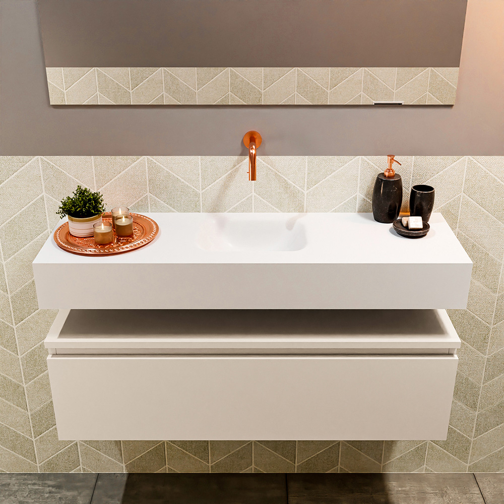 MONDIAZ ANDOR 100cm toiletmeubel linen. LEX 100cm wastafel talc positie midden. Zonder kraangat - Afbeelding 3