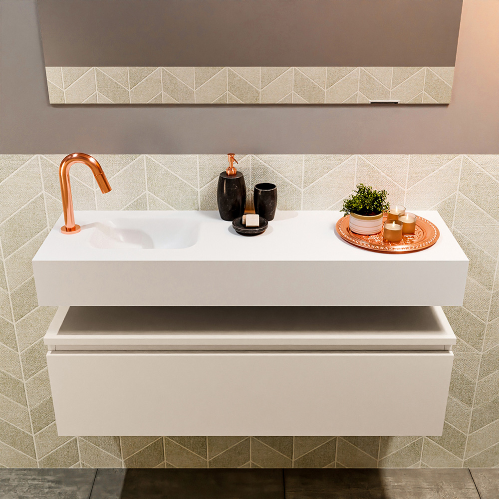 MONDIAZ ANDOR 100cm toiletmeubel linen. LEX 100cm wastafel talc positie links. Met 1 kraangat - Afbeelding 3