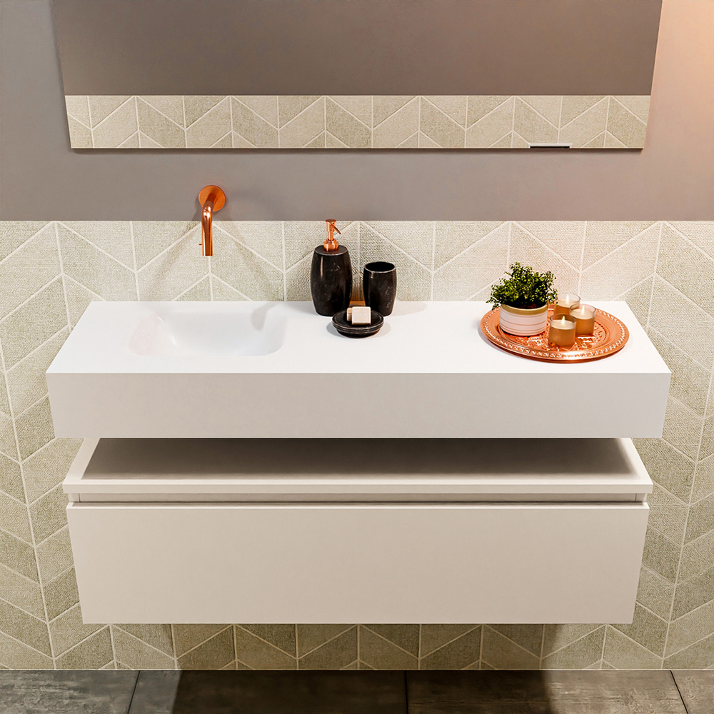 MONDIAZ ANDOR 100cm toiletmeubel linen. LEX 100cm wastafel talc positie links. Zonder kraangat - Afbeelding 3