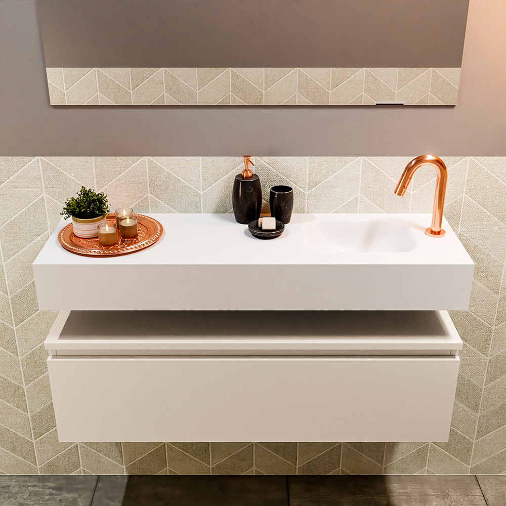 MONDIAZ ANDOR 100cm toiletmeubel linen. LEX 100cm wastafel talc positie rechts. Met 1 kraangat - Afbeelding 3