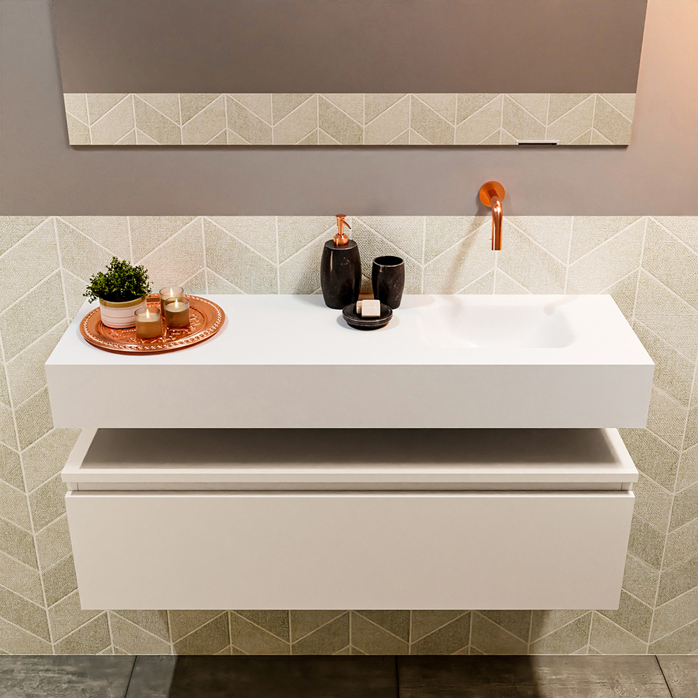 MONDIAZ ANDOR 100cm toiletmeubel linen. LEX 100cm wastafel talc positie rechts. Zonder kraangat - Afbeelding 3