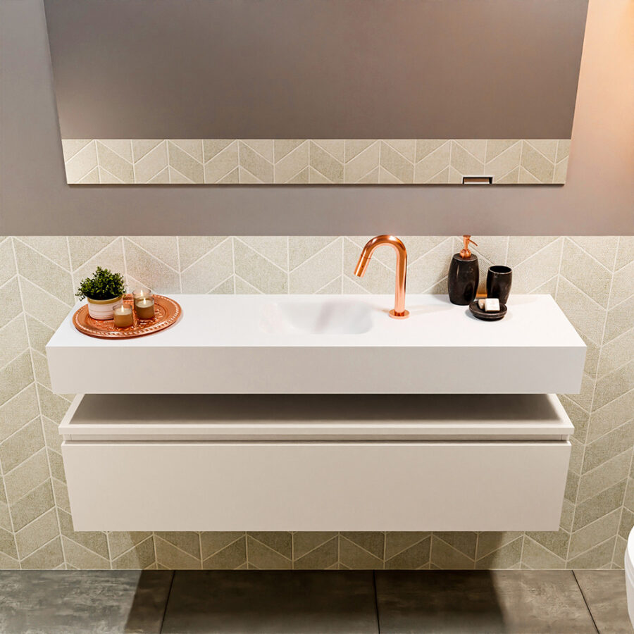 MONDIAZ ANDOR 120cm toiletmeubel linen. LEX 120cm wastafel talc positie midden. Met 1 kraangat - Afbeelding 3