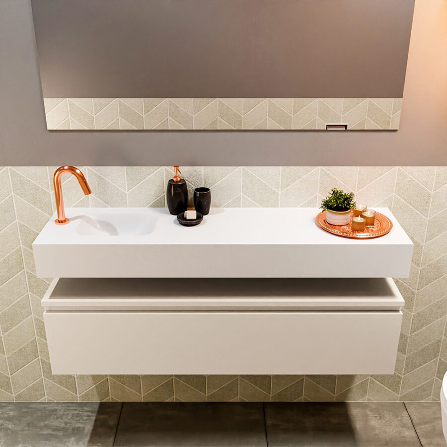 MONDIAZ ANDOR 120cm toiletmeubel linen. LEX 120cm wastafel talc positie links. Met 1 kraangat - Afbeelding 3