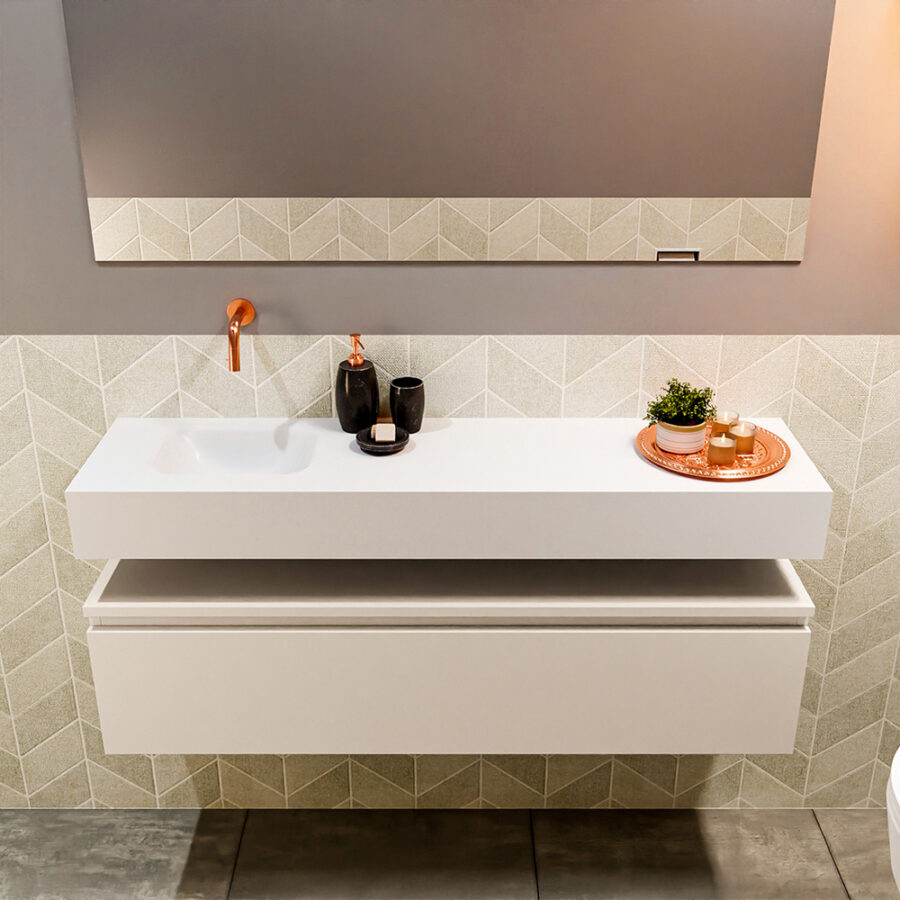 MONDIAZ ANDOR 120cm toiletmeubel linen. LEX 120cm wastafel talc positie links. Zonder kraangat - Afbeelding 3