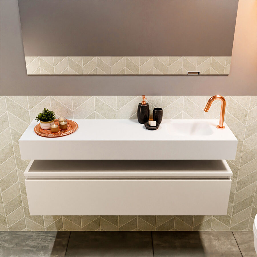 MONDIAZ ANDOR 120cm toiletmeubel linen. LEX 120cm wastafel talc positie rechts. Met 1 kraangat - Afbeelding 3
