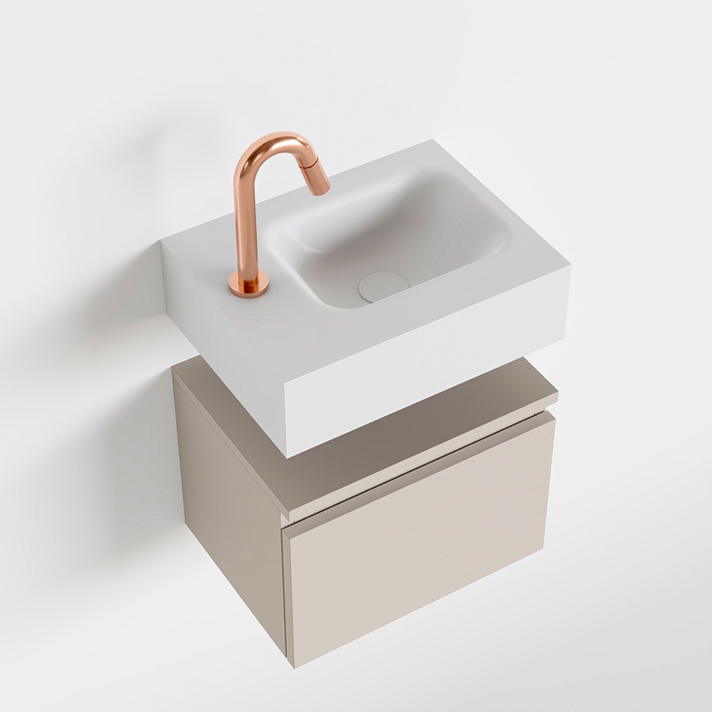 MONDIAZ ANDOR 40cm toiletmeubel linen. LEX 40cm wastafel talc positie rechts. Met 1 kraangat - Afbeelding 4