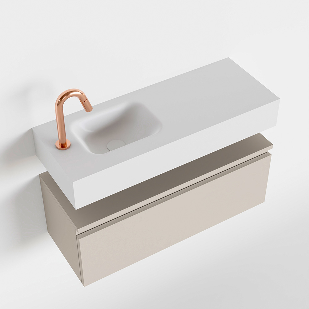 MONDIAZ ANDOR 80cm toiletmeubel linen. LEX 80cm wastafel talc positie links. Met 1 kraangat - Afbeelding 4