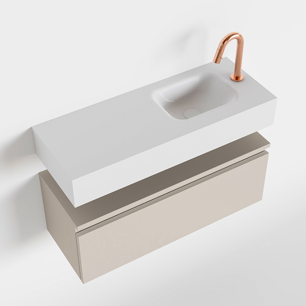 MONDIAZ ANDOR 80cm toiletmeubel linen. LEX 80cm wastafel talc positie rechts. Met 1 kraangat - Afbeelding 4