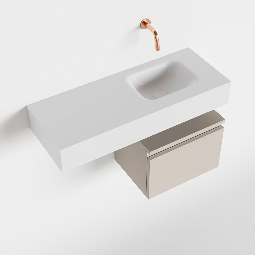 MONDIAZ ANDOR 40cm toiletmeubel linen. LEX 80cm wastafel talc positie rechts. Zonder kraangat - Afbeelding 4