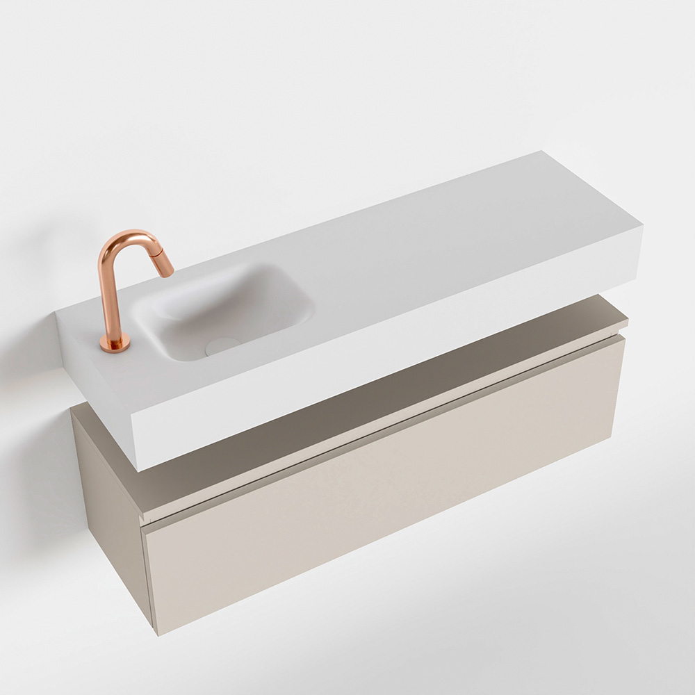 MONDIAZ ANDOR 100cm toiletmeubel linen. LEX 100cm wastafel talc positie links. Met 1 kraangat - Afbeelding 4