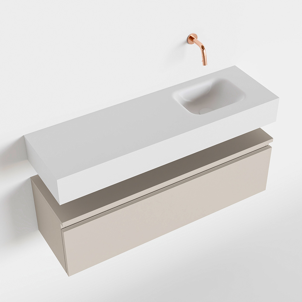 MONDIAZ ANDOR 100cm toiletmeubel linen. LEX 100cm wastafel talc positie rechts. Zonder kraangat - Afbeelding 4