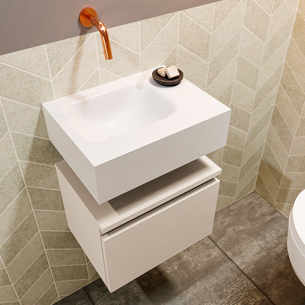 MONDIAZ ANDOR 40cm toiletmeubel linen. LEX 40cm wastafel talc positie links. Zonder kraangat - Afbeelding 2