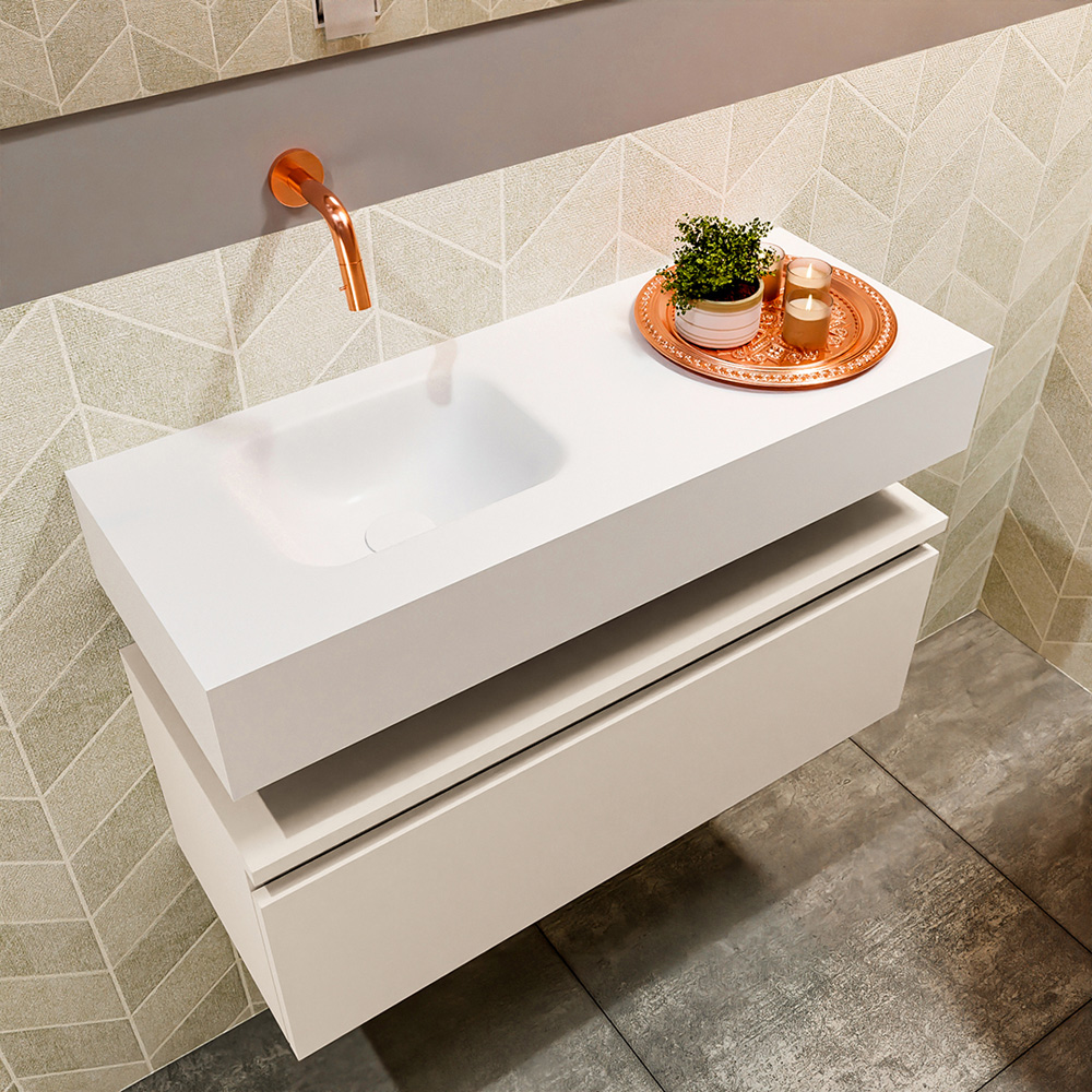 MONDIAZ ANDOR 80cm toiletmeubel linen. LEX 80cm wastafel talc positie links. Zonder kraangat - Afbeelding 2