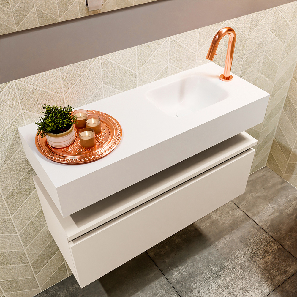 MONDIAZ ANDOR 80cm toiletmeubel linen. LEX 80cm wastafel talc positie rechts. Met 1 kraangat - Afbeelding 2