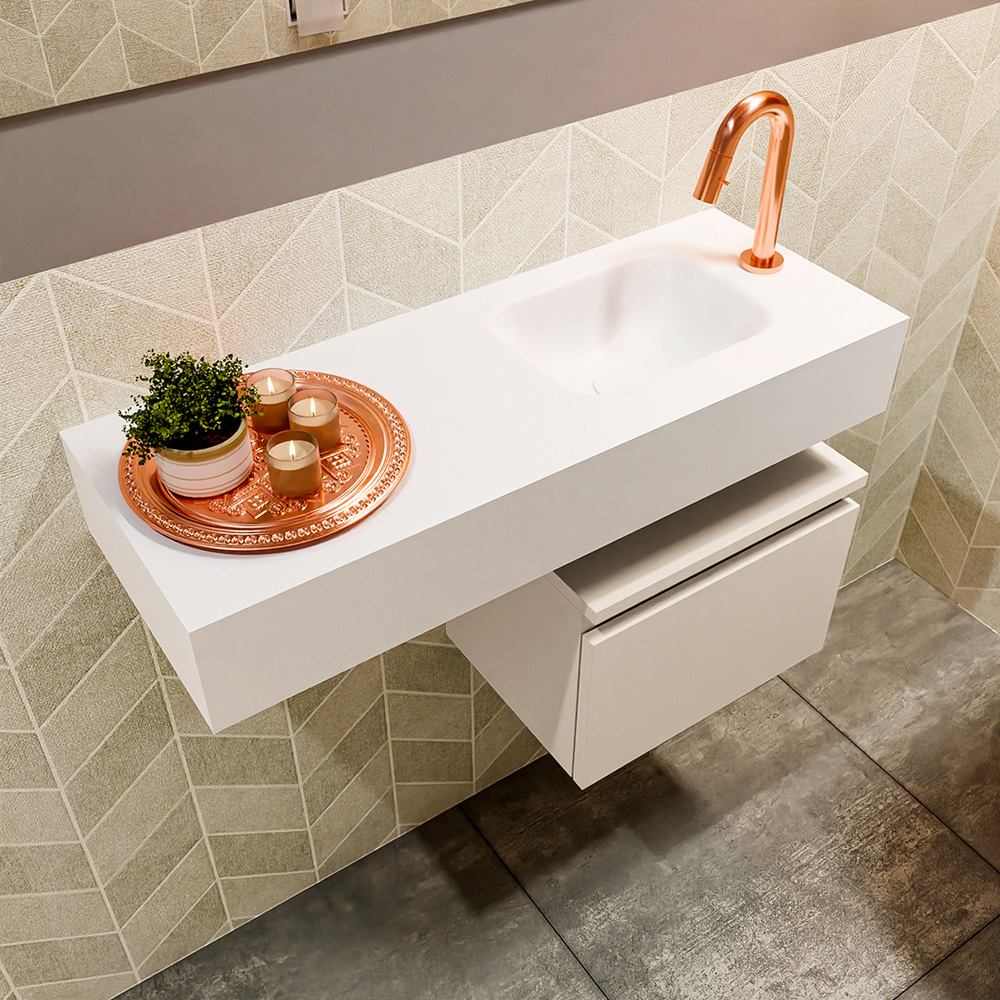 MONDIAZ ANDOR 40cm toiletmeubel linen. LEX 80cm wastafel talc positie rechts. Met 1 kraangat - Afbeelding 2