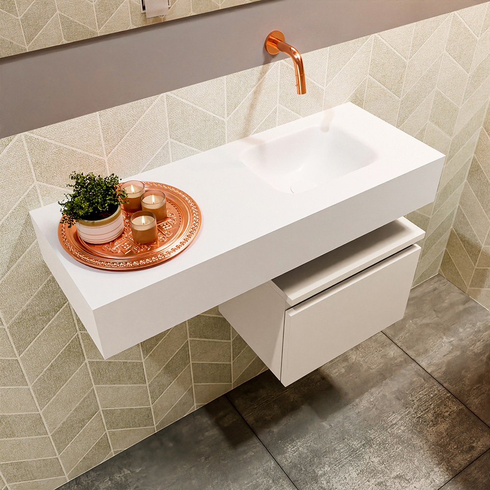 MONDIAZ ANDOR 40cm toiletmeubel linen. LEX 80cm wastafel talc positie rechts. Zonder kraangat - Afbeelding 2