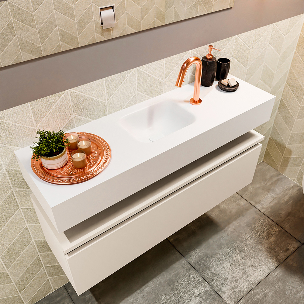 MONDIAZ ANDOR 100cm toiletmeubel linen. LEX 100cm wastafel talc positie midden. Met 1 kraangat - Afbeelding 2