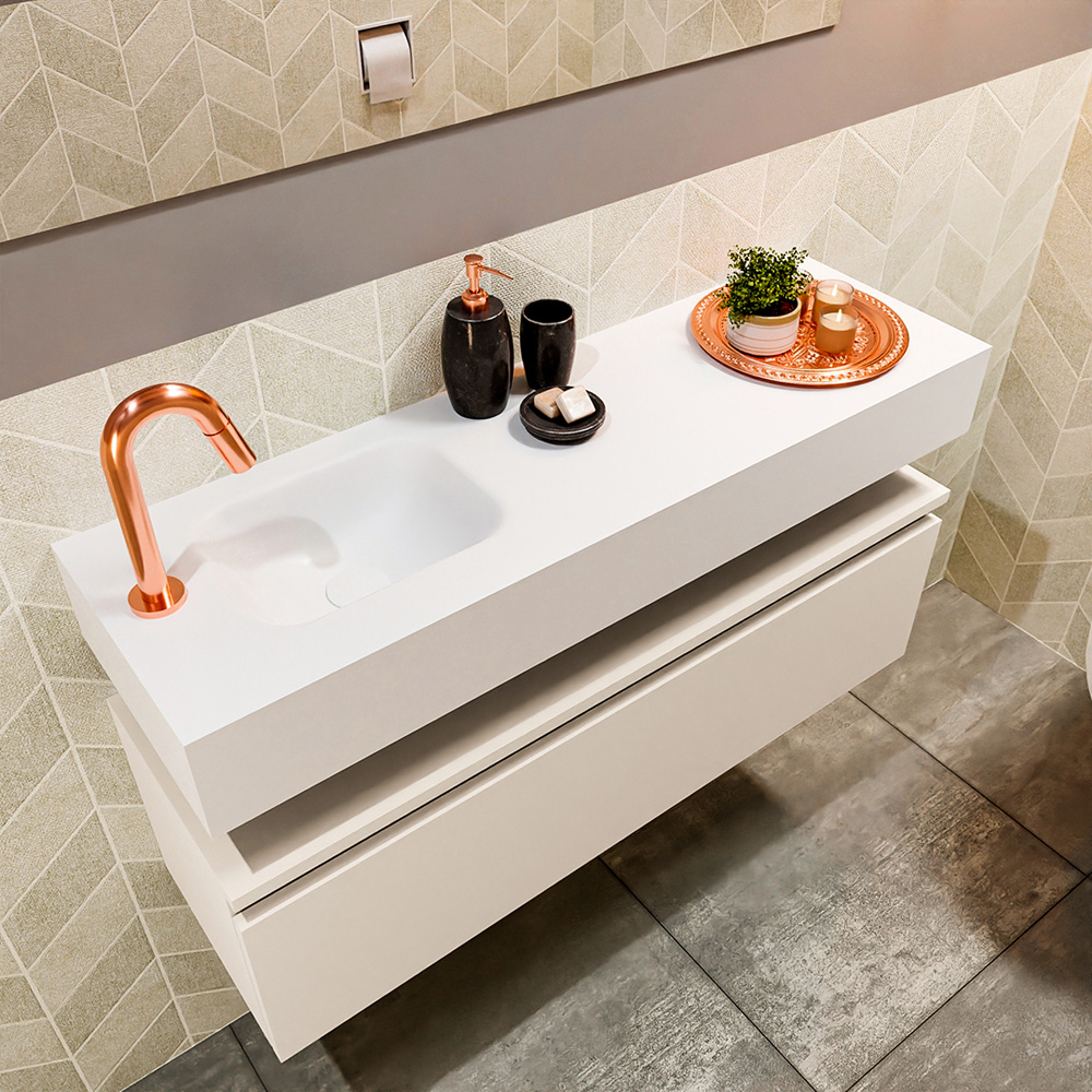 MONDIAZ ANDOR 100cm toiletmeubel linen. LEX 100cm wastafel talc positie links. Met 1 kraangat - Afbeelding 2