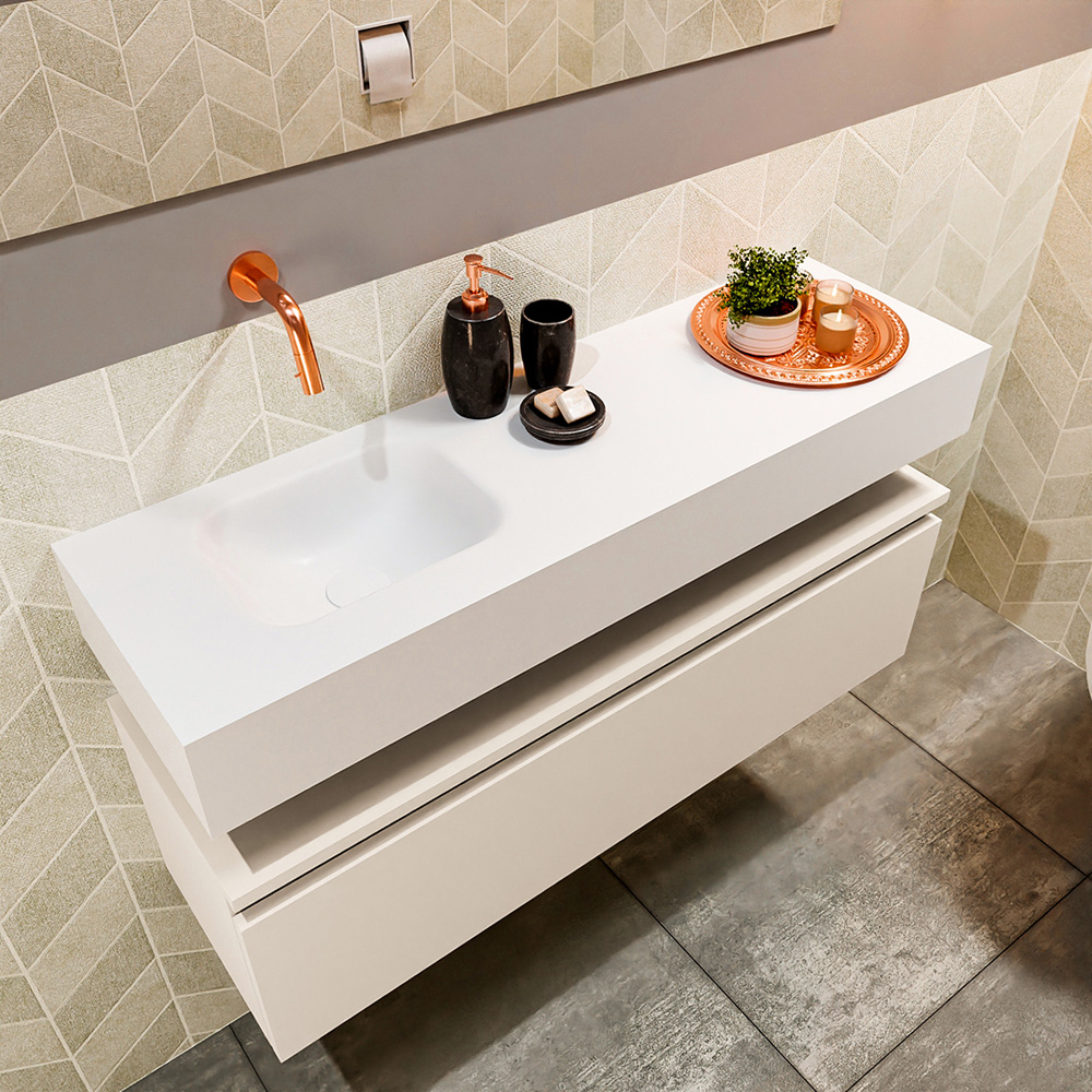 MONDIAZ ANDOR 100cm toiletmeubel linen. LEX 100cm wastafel talc positie links. Zonder kraangat - Afbeelding 2