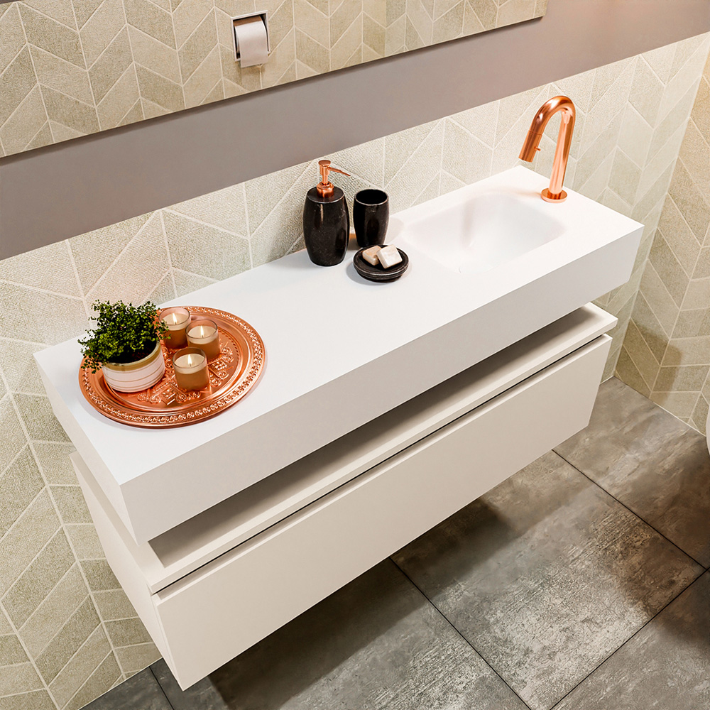 MONDIAZ ANDOR 100cm toiletmeubel linen. LEX 100cm wastafel talc positie rechts. Met 1 kraangat - Afbeelding 2