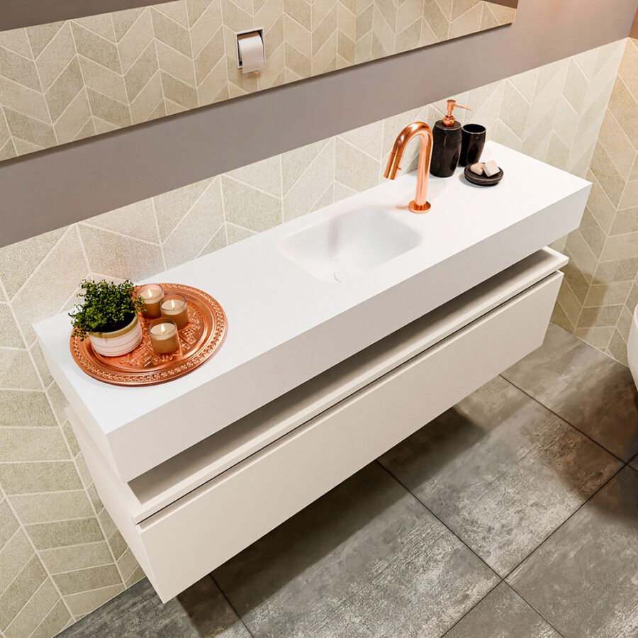 MONDIAZ ANDOR 120cm toiletmeubel linen. LEX 120cm wastafel talc positie midden. Met 1 kraangat - Afbeelding 2