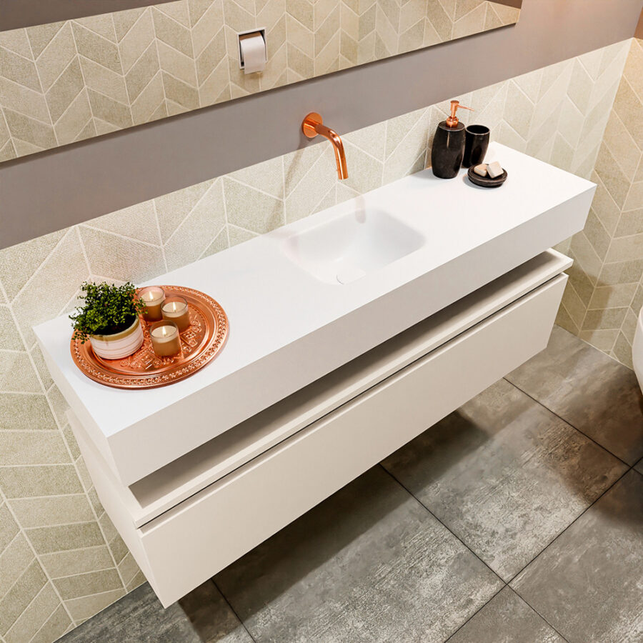 MONDIAZ ANDOR 120cm toiletmeubel linen. LEX 120cm wastafel talc positie midden. Zonder kraangat - Afbeelding 2