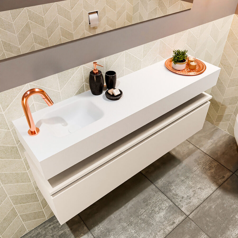MONDIAZ ANDOR 120cm toiletmeubel linen. LEX 120cm wastafel talc positie links. Met 1 kraangat - Afbeelding 2