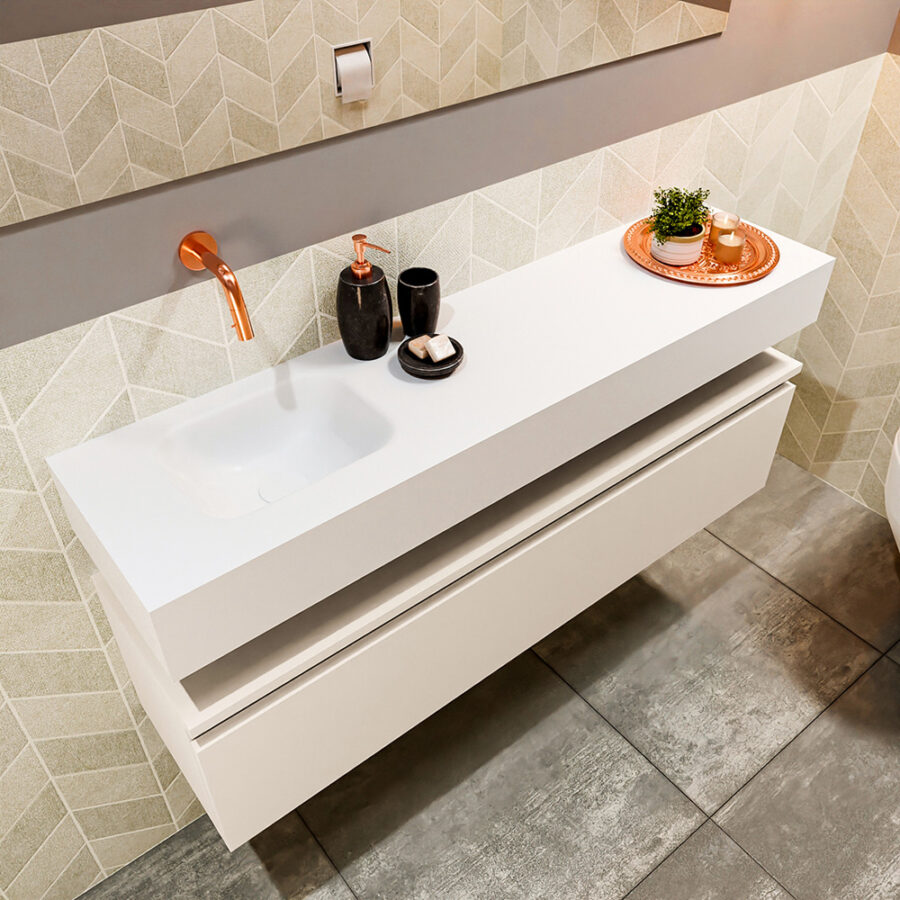 MONDIAZ ANDOR 120cm toiletmeubel linen. LEX 120cm wastafel talc positie links. Zonder kraangat - Afbeelding 2