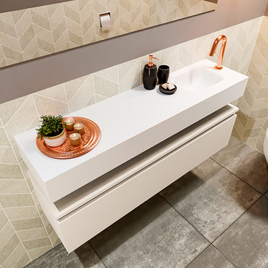 MONDIAZ ANDOR 120cm toiletmeubel linen. LEX 120cm wastafel talc positie rechts. Met 1 kraangat - Afbeelding 2