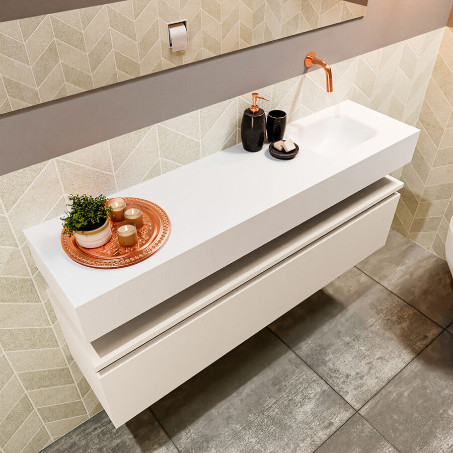 MONDIAZ ANDOR 120cm toiletmeubel linen. LEX 120cm wastafel talc positie rechts. Zonder kraangat - Afbeelding 2