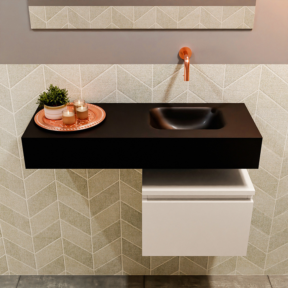 MONDIAZ ANDOR 40cm toiletmeubel linen. LEX 80cm wastafel urban positie rechts. Zonder kraangat - Afbeelding 3