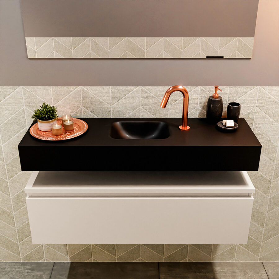 MONDIAZ ANDOR 100cm toiletmeubel linen. LEX 100cm wastafel urban positie midden. Met 1 kraangat - Afbeelding 3