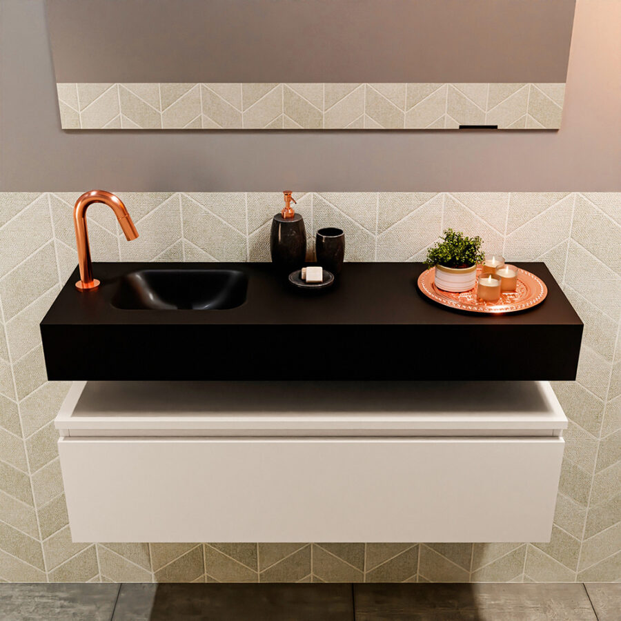 MONDIAZ ANDOR 100cm toiletmeubel linen. LEX 100cm wastafel urban positie links. Met 1 kraangat - Afbeelding 3