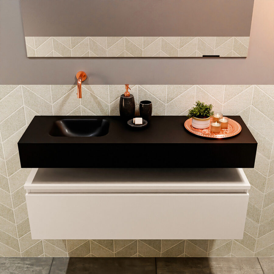 MONDIAZ ANDOR 100cm toiletmeubel linen. LEX 100cm wastafel urban positie links. Zonder kraangat - Afbeelding 3