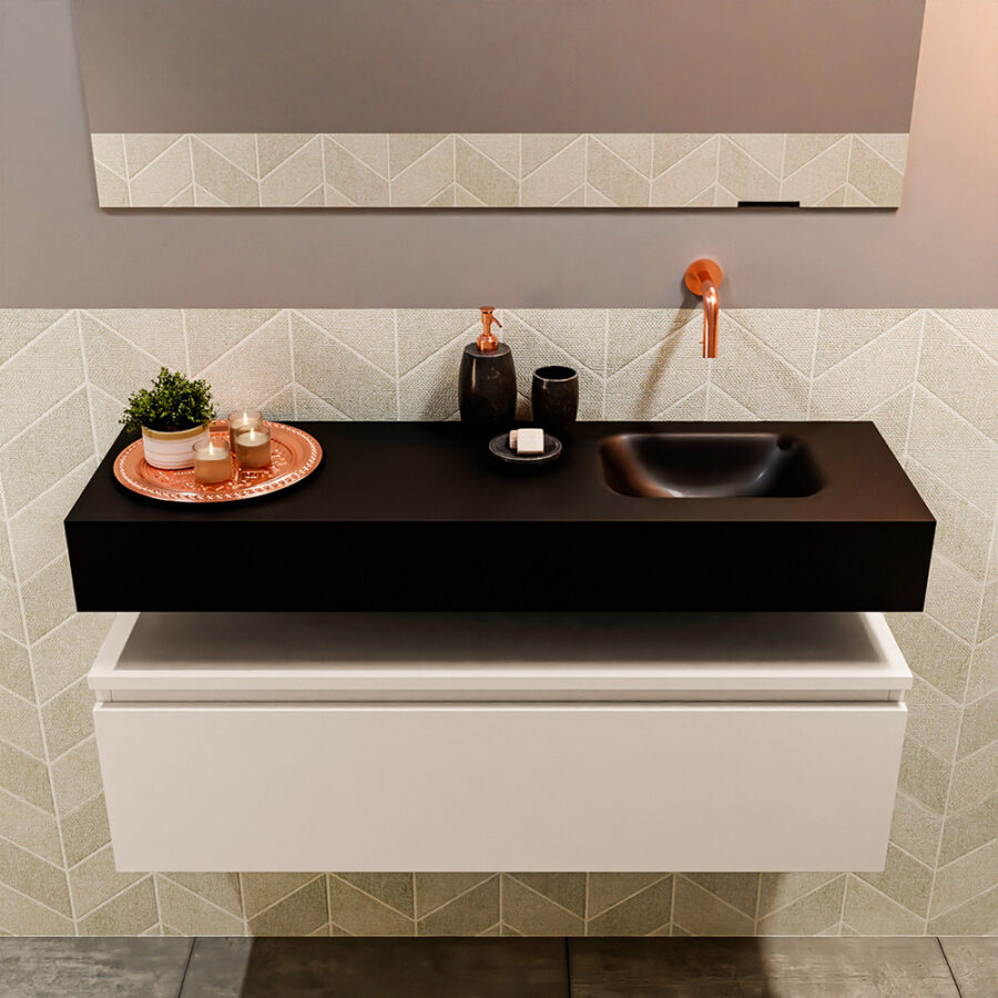 MONDIAZ ANDOR 100cm toiletmeubel linen. LEX 100cm wastafel urban positie rechts. Zonder kraangat - Afbeelding 3