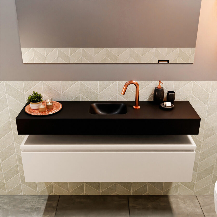 MONDIAZ ANDOR 120cm toiletmeubel linen. LEX 120cm wastafel urban positie midden. Met 1 kraangat - Afbeelding 3