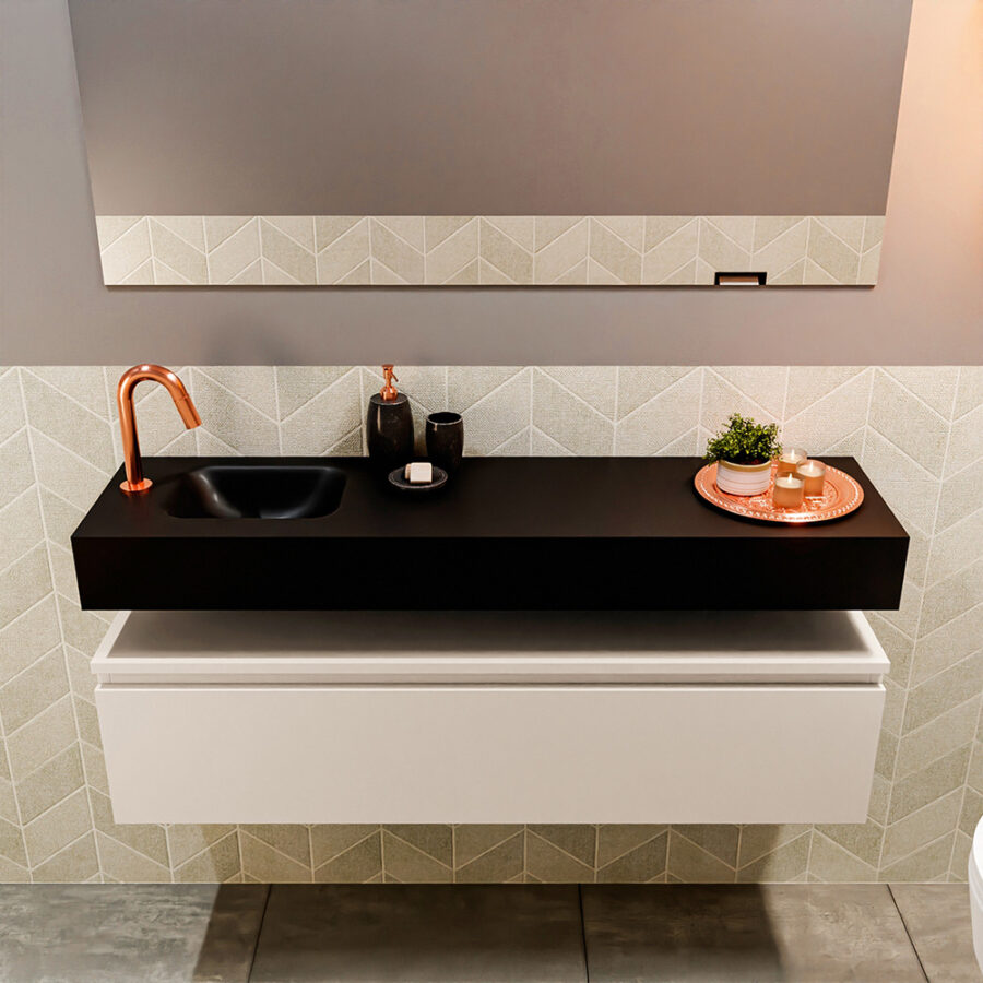 MONDIAZ ANDOR 120cm toiletmeubel linen. LEX 120cm wastafel urban positie links. Met 1 kraangat - Afbeelding 3