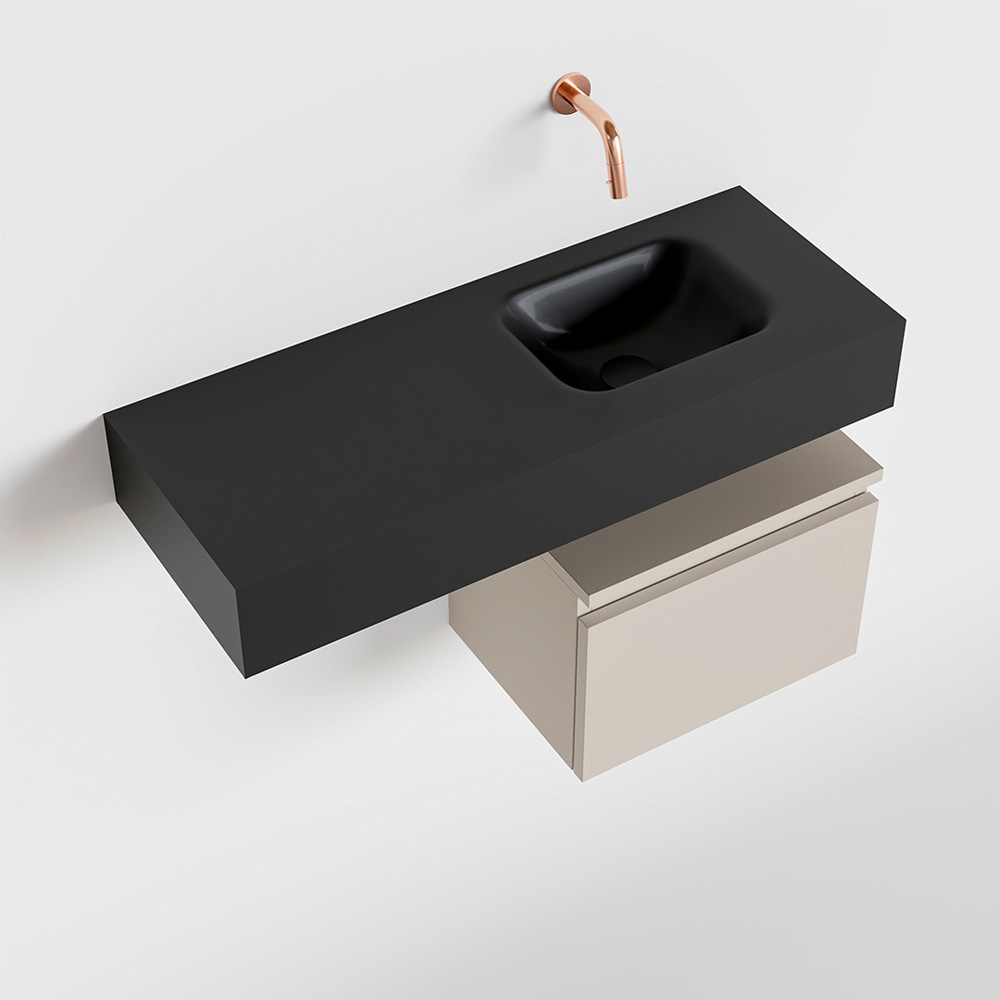 MONDIAZ ANDOR 40cm toiletmeubel linen. LEX 80cm wastafel urban positie rechts. Zonder kraangat - Afbeelding 4