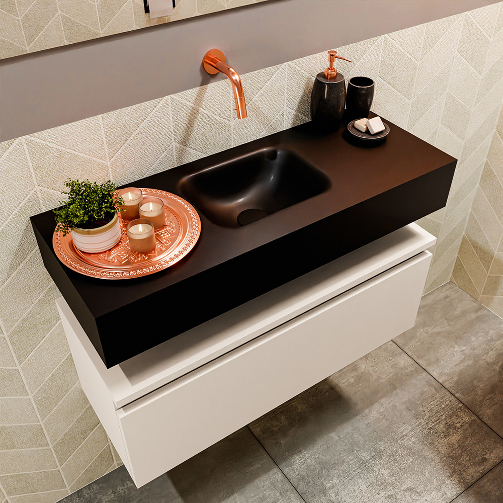 MONDIAZ ANDOR 80cm toiletmeubel linen. LEX 80cm wastafel urban positie midden. Zonder kraangat - Afbeelding 2