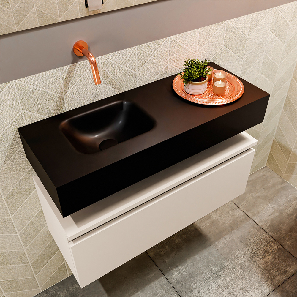 MONDIAZ ANDOR 80cm toiletmeubel linen. LEX 80cm wastafel urban positie links. Zonder kraangat - Afbeelding 2