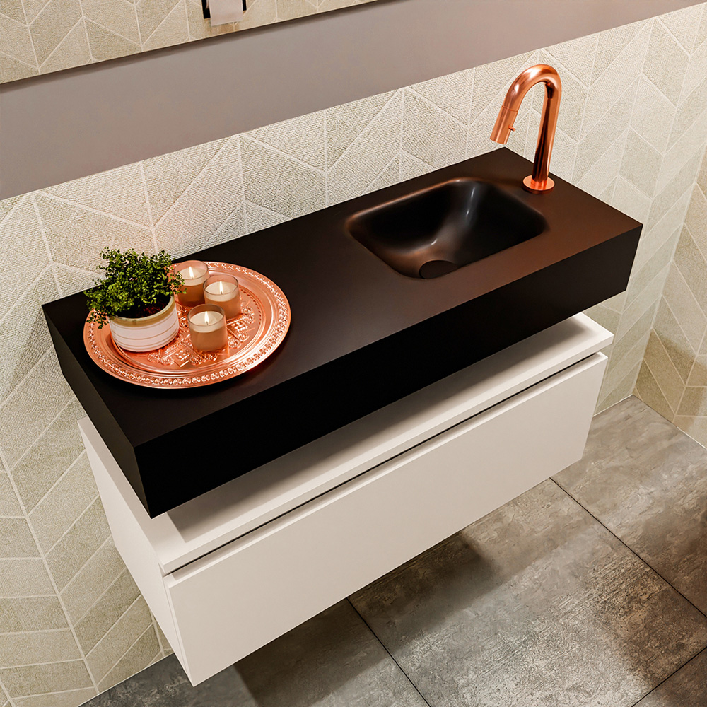 MONDIAZ ANDOR 80cm toiletmeubel linen. LEX 80cm wastafel urban positie rechts. Met 1 kraangat - Afbeelding 2