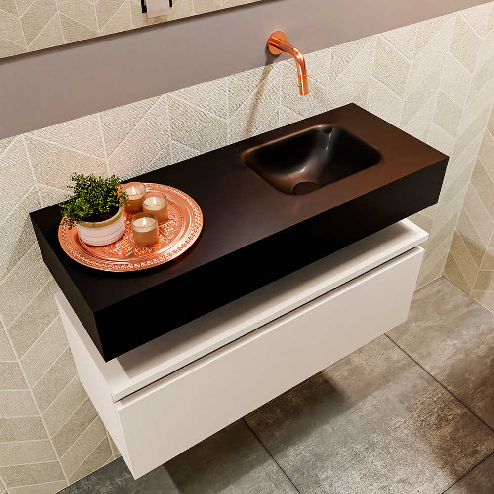 MONDIAZ ANDOR 80cm toiletmeubel linen. LEX 80cm wastafel urban positie rechts. Zonder kraangat - Afbeelding 2