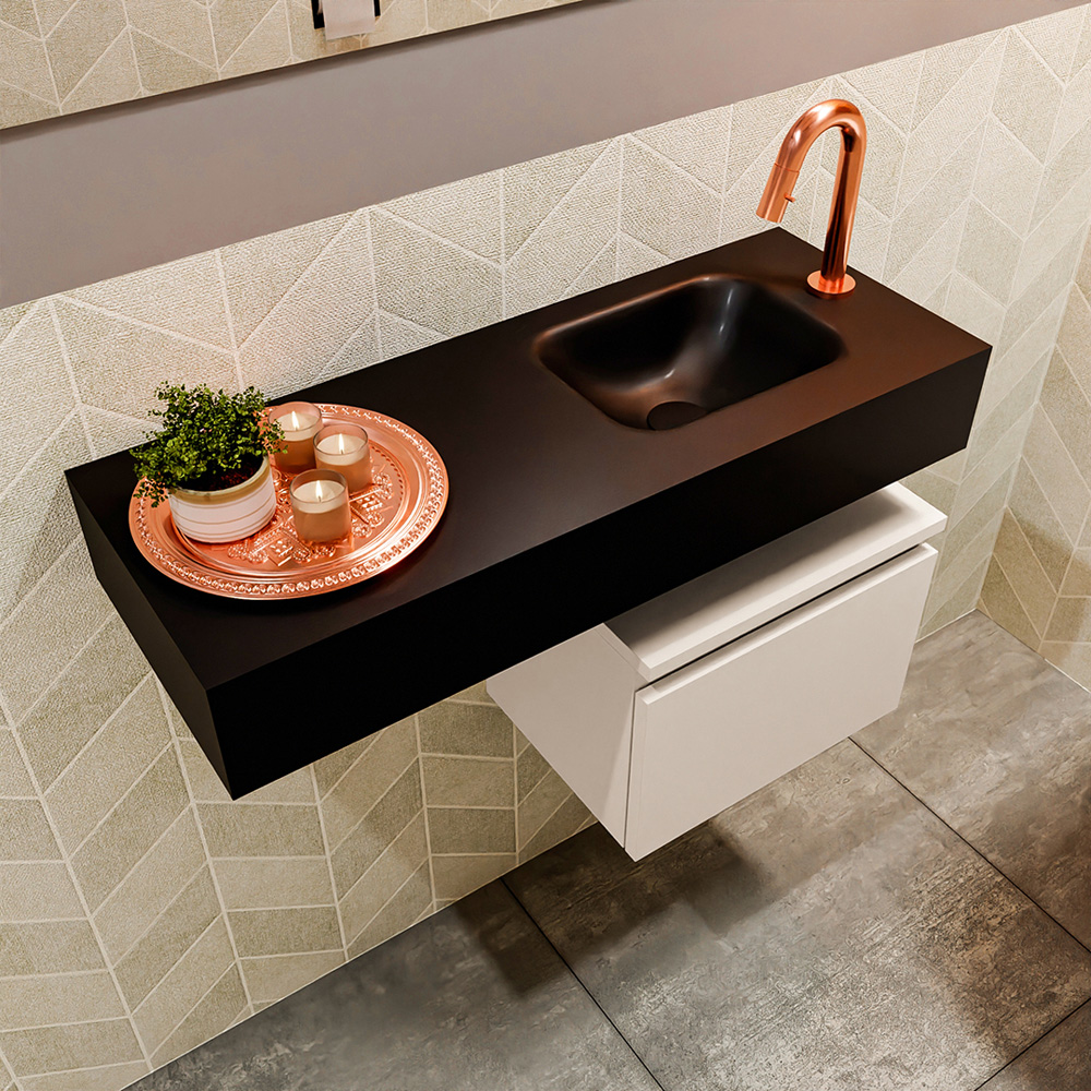 MONDIAZ ANDOR 40cm toiletmeubel linen. LEX 80cm wastafel urban positie rechts. Met 1 kraangat - Afbeelding 2