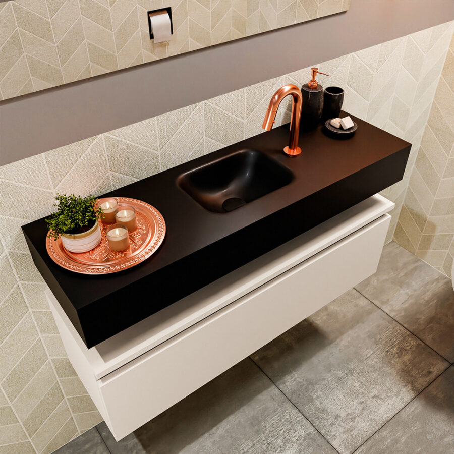 MONDIAZ ANDOR 100cm toiletmeubel linen. LEX 100cm wastafel urban positie midden. Met 1 kraangat - Afbeelding 2
